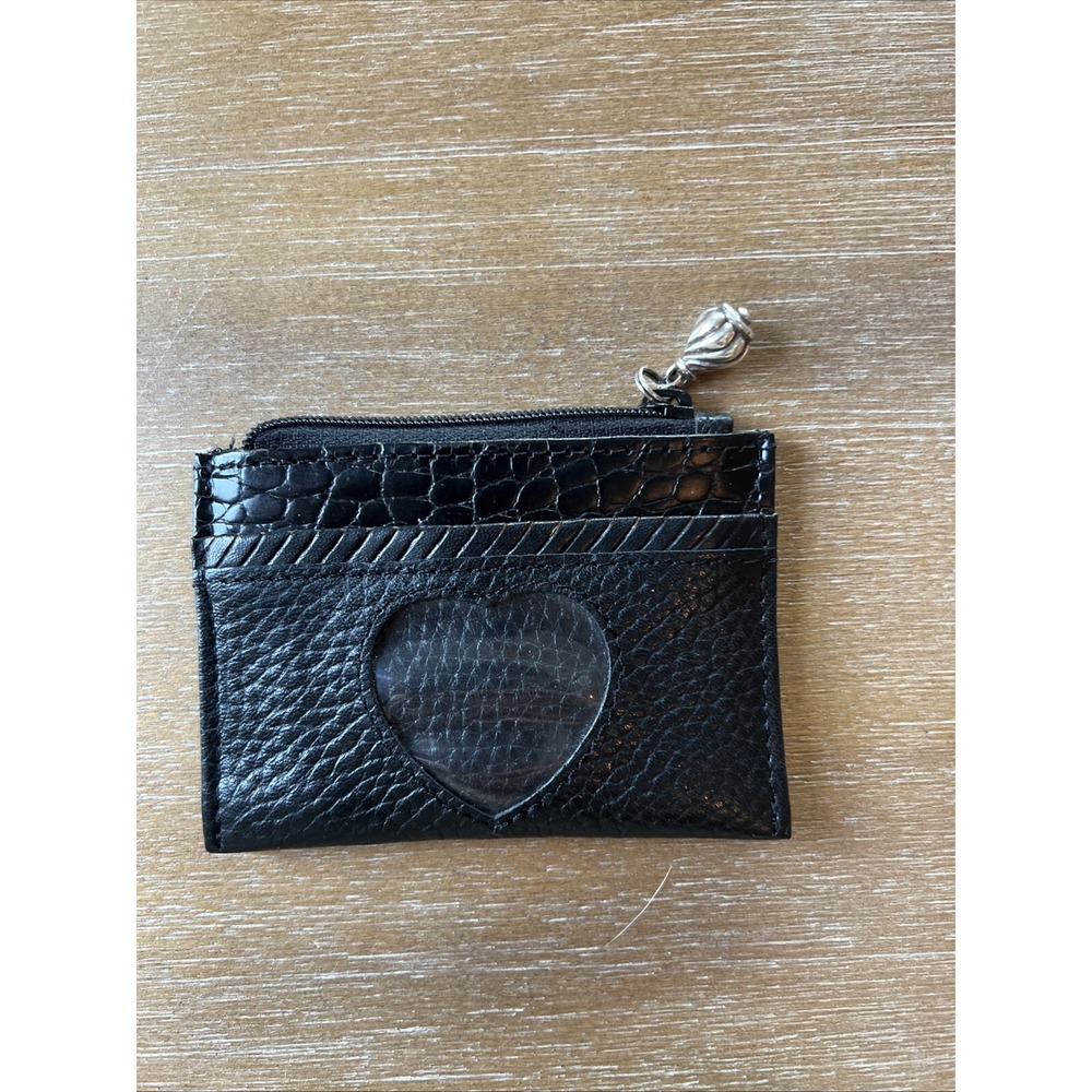 BRIGHTON Card Photo Coin Change Purse Pebbled Black Croc Heart Embossed